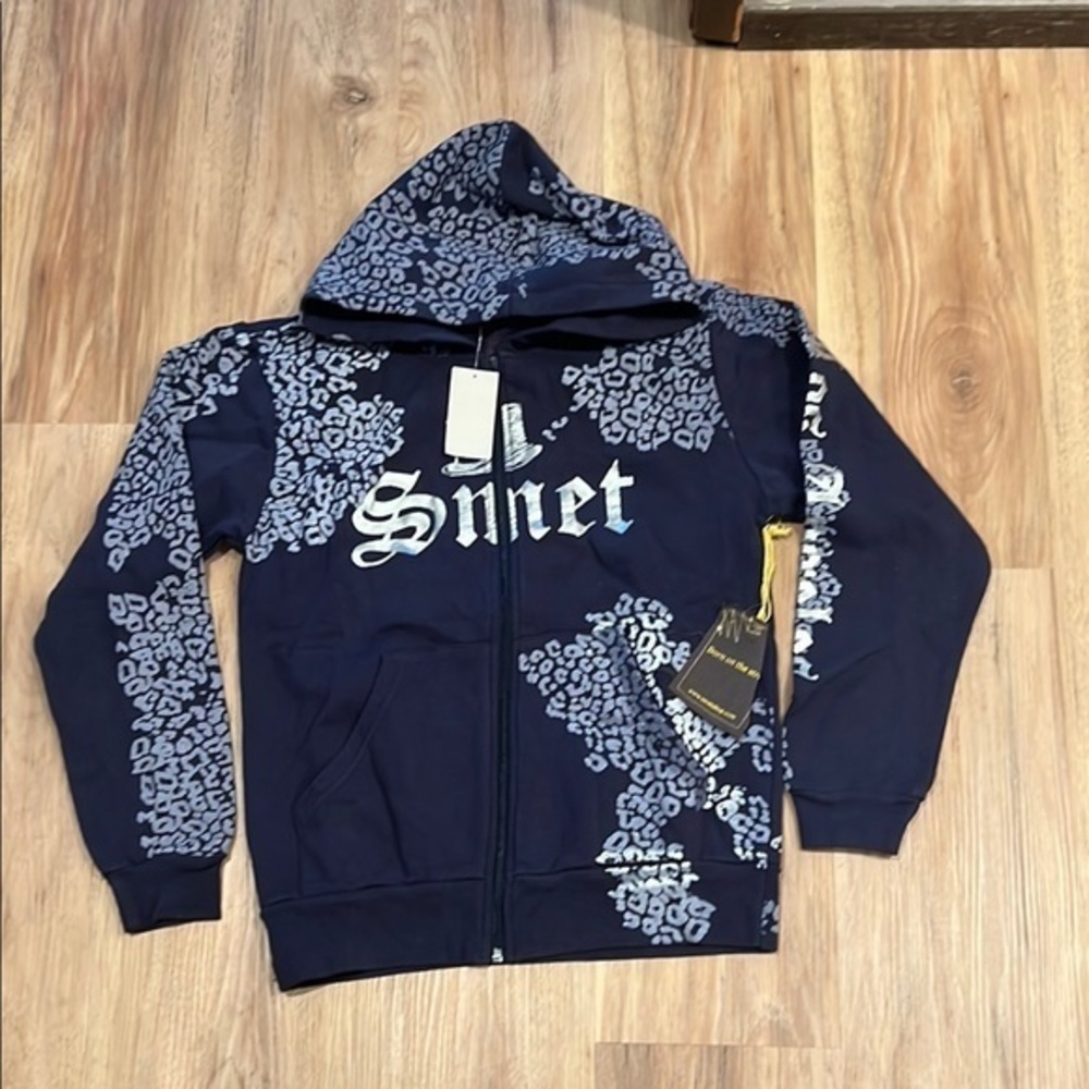 Christian Audigier Kids Navy Hoodie with Gray Pattern Smet Hoodie size L